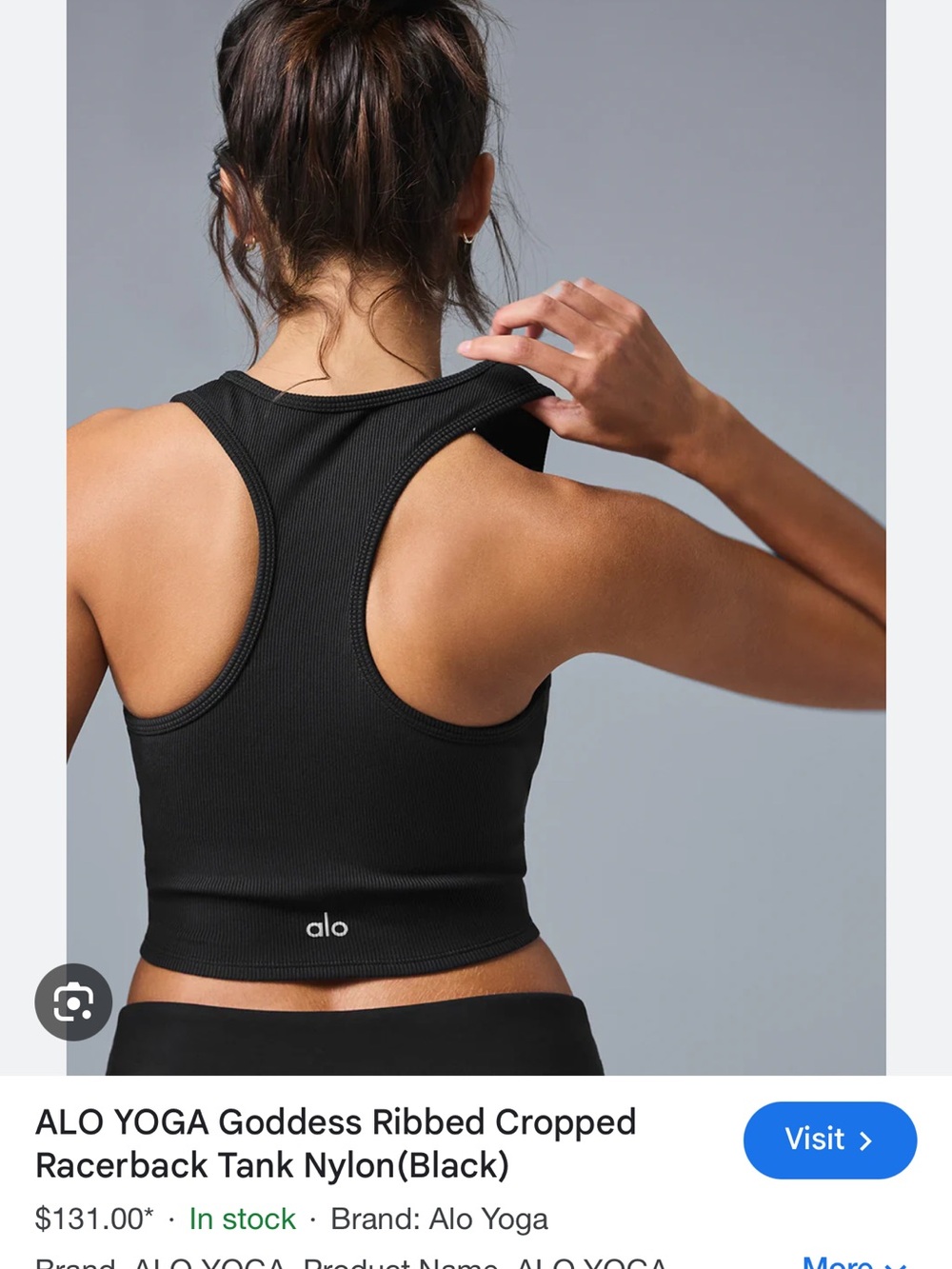 The ALO Yoga Goddess Ribbed Cropped Racerback Tank - Picture 3 of 3
